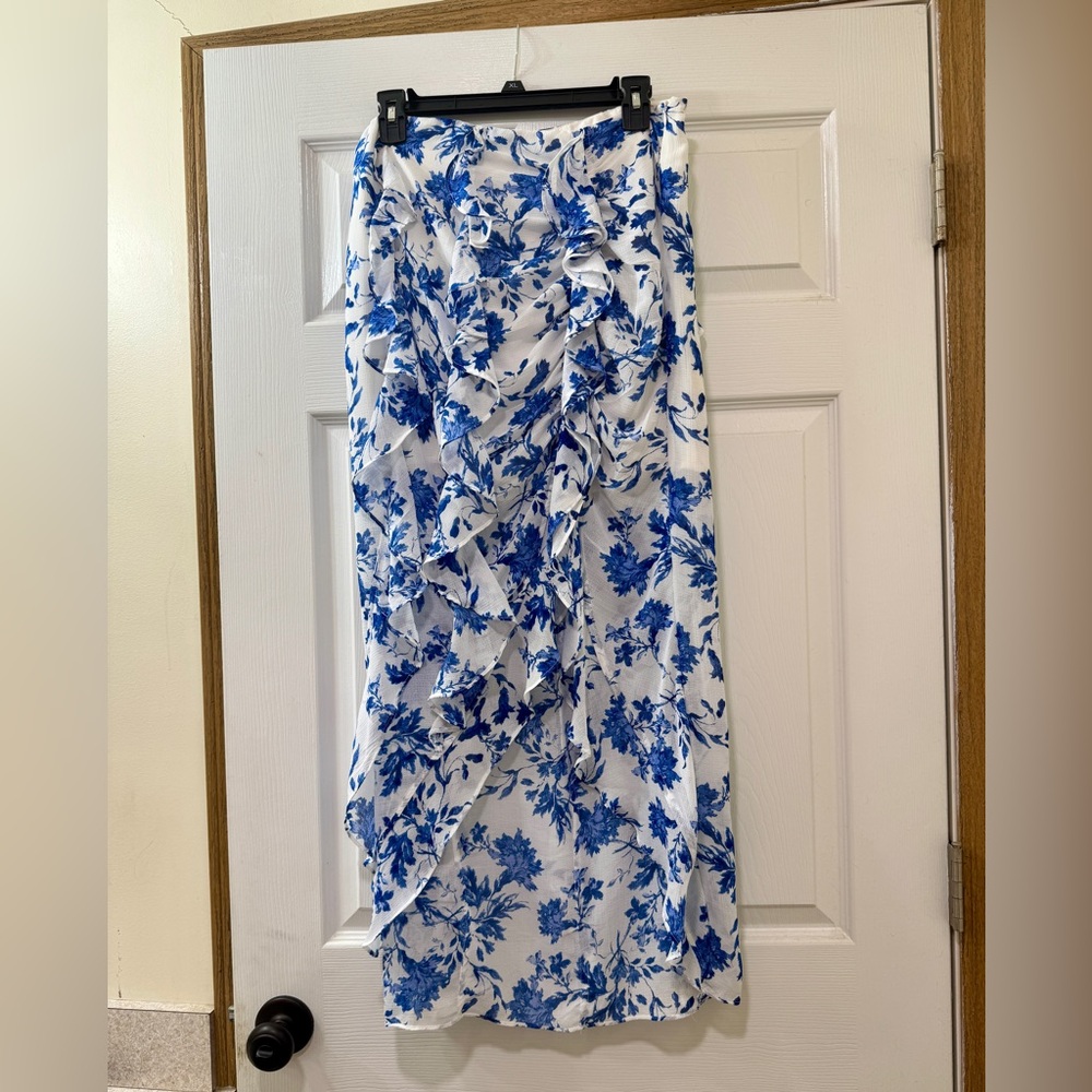 Free People Blue and White Floral Maxi Skirt